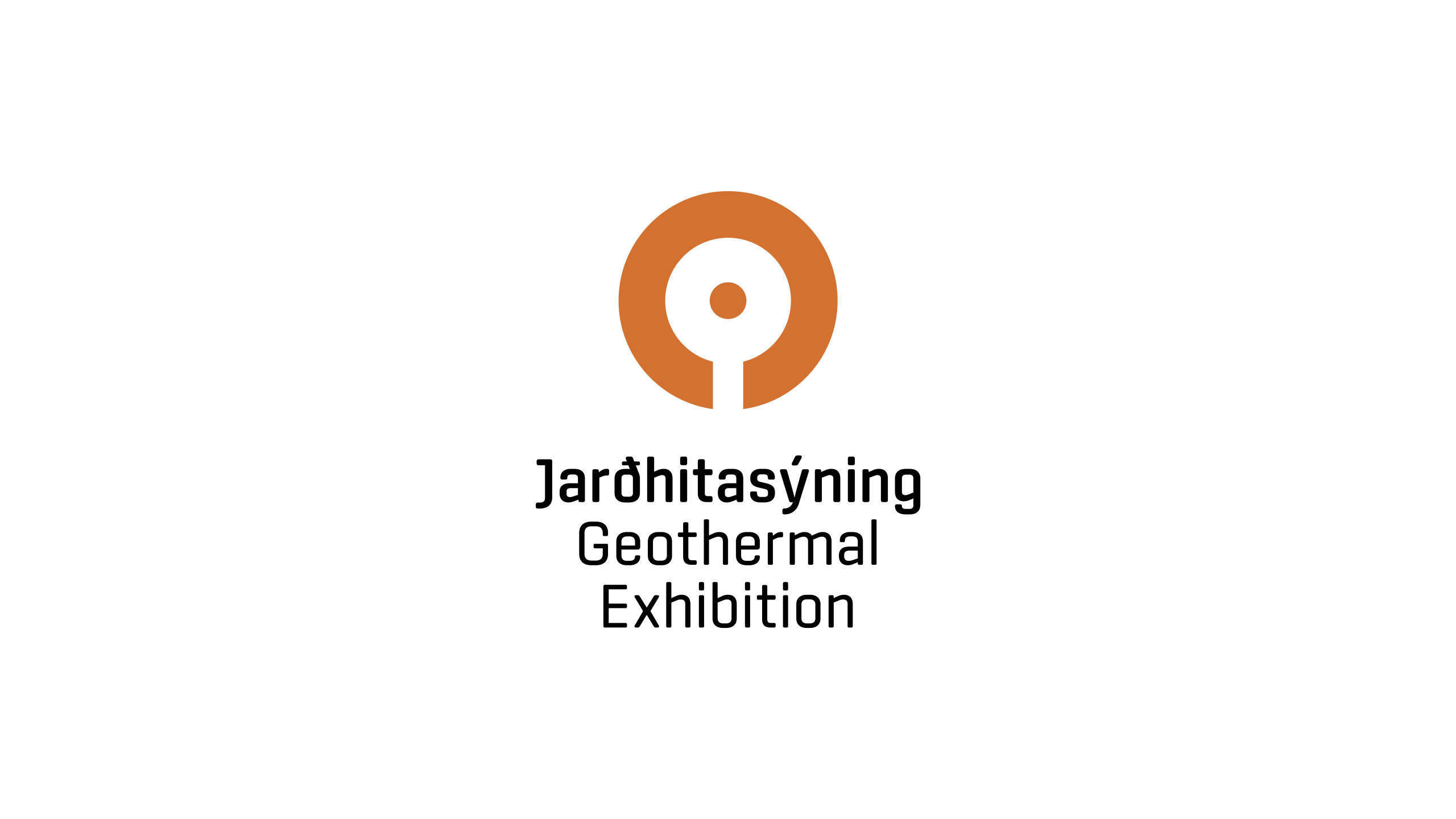 White and orange logo of the Geothermal Exhibition at Hellisheiði Power Plant.